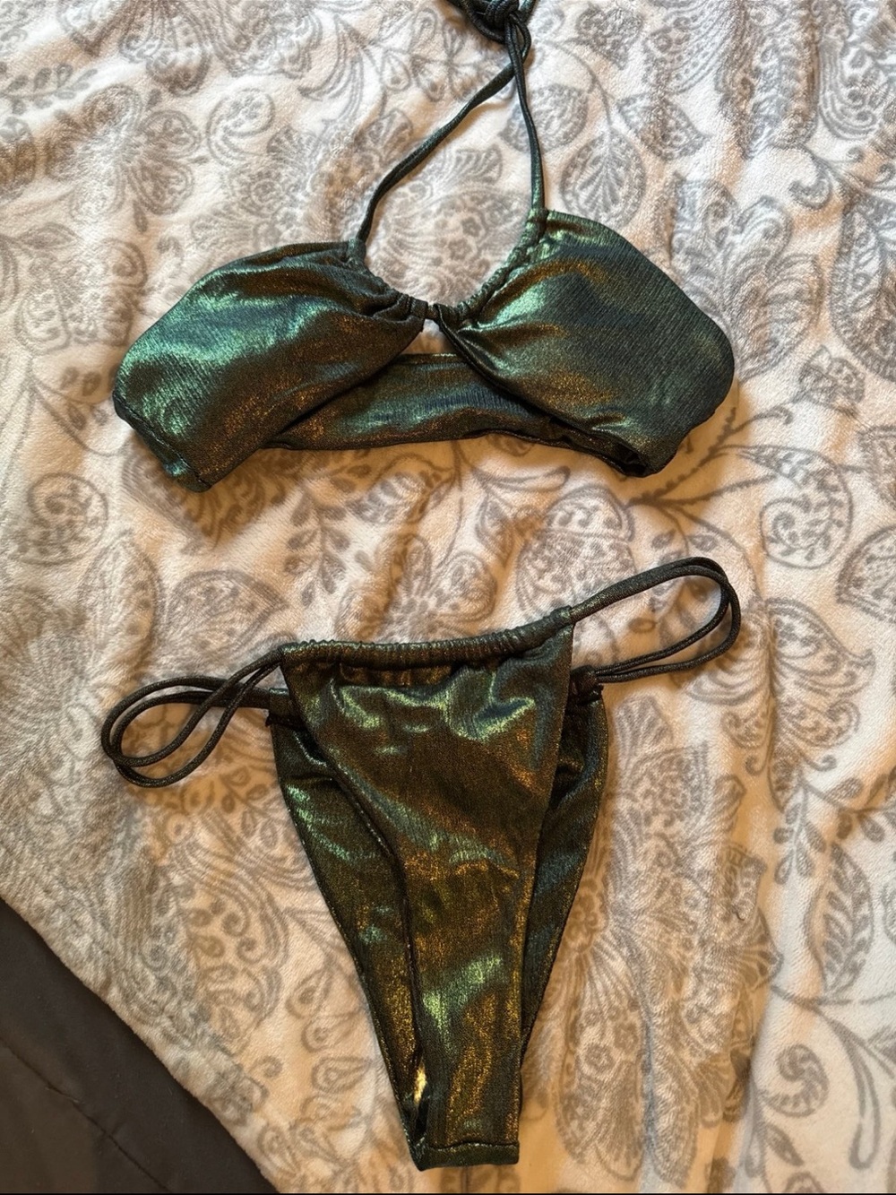 SHEIN Metallic Emerald Green Halter Bikini Set size M